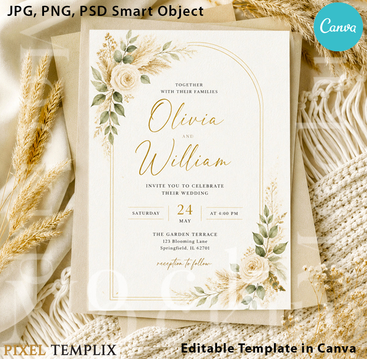 5x7 Elegant Boho Greeting Card Mockup | Canva & PSD – Instant Download