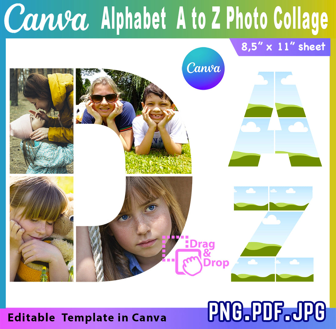 Alphabet Photo Collage Canva Template – A to Z Editable Letter Frames