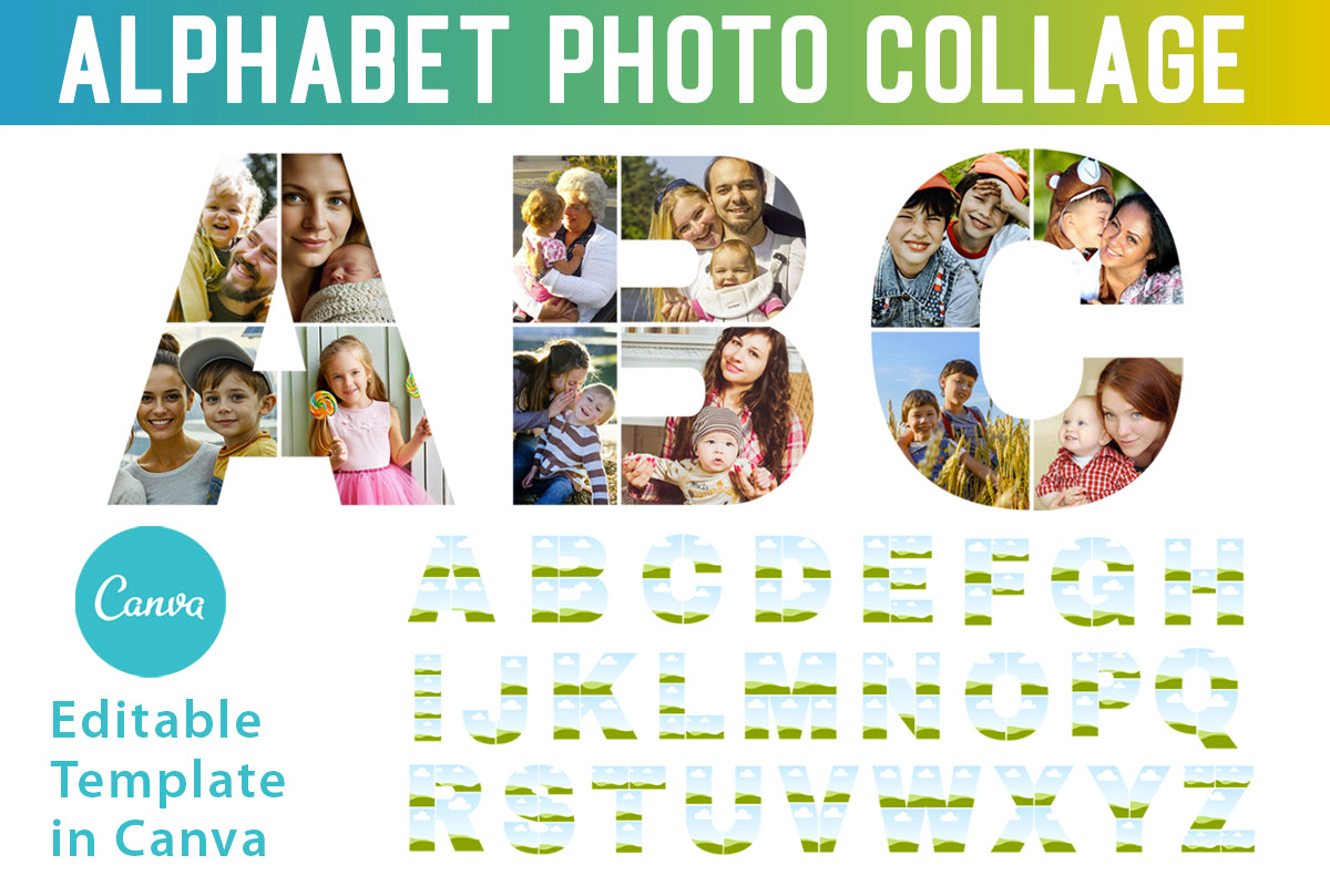 Alphabet Photo Collage Canva Template – A to Z Editable Letter Frames