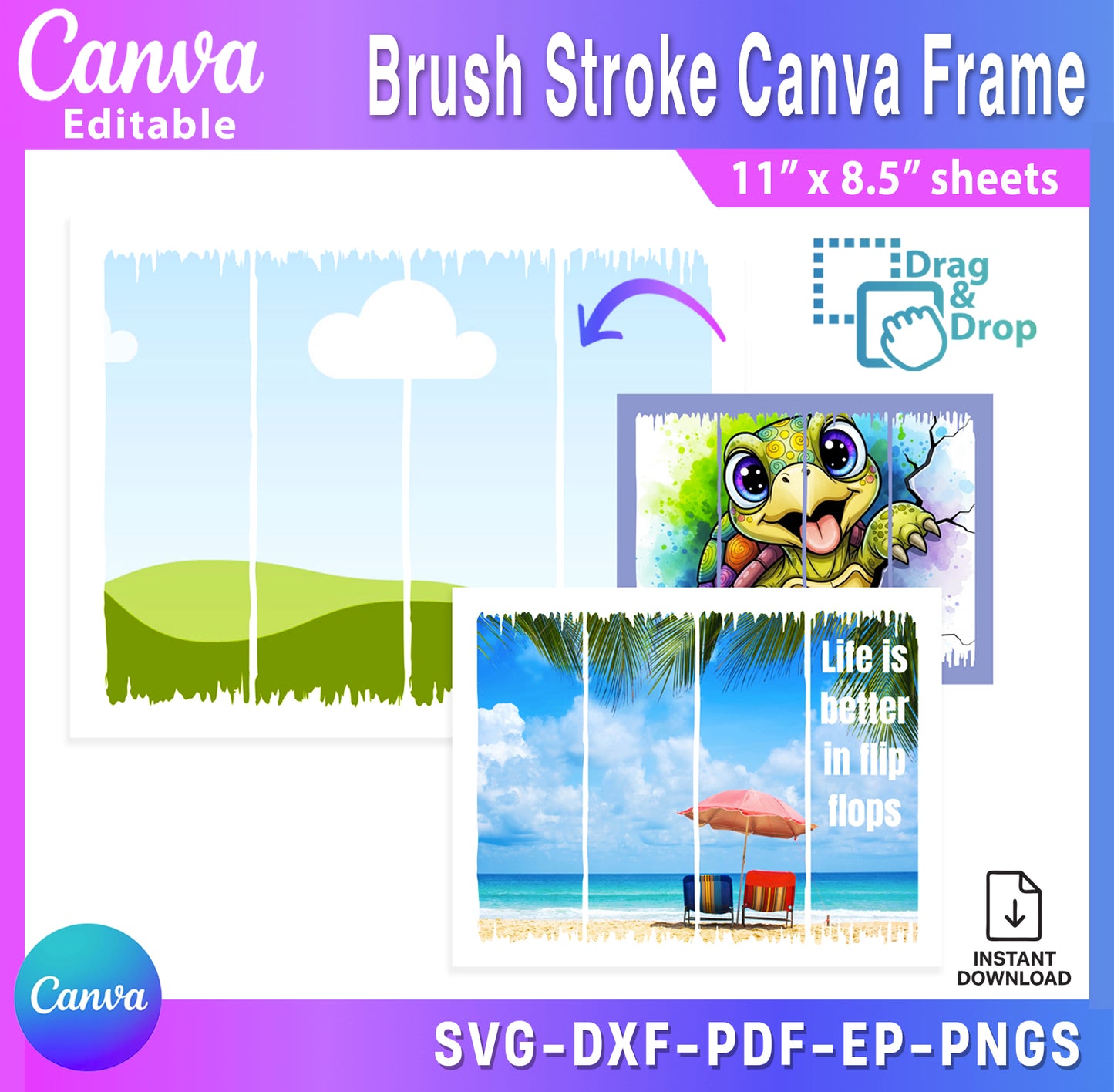 Brush Stroke Canva Frame Template | Editable Photo Collage