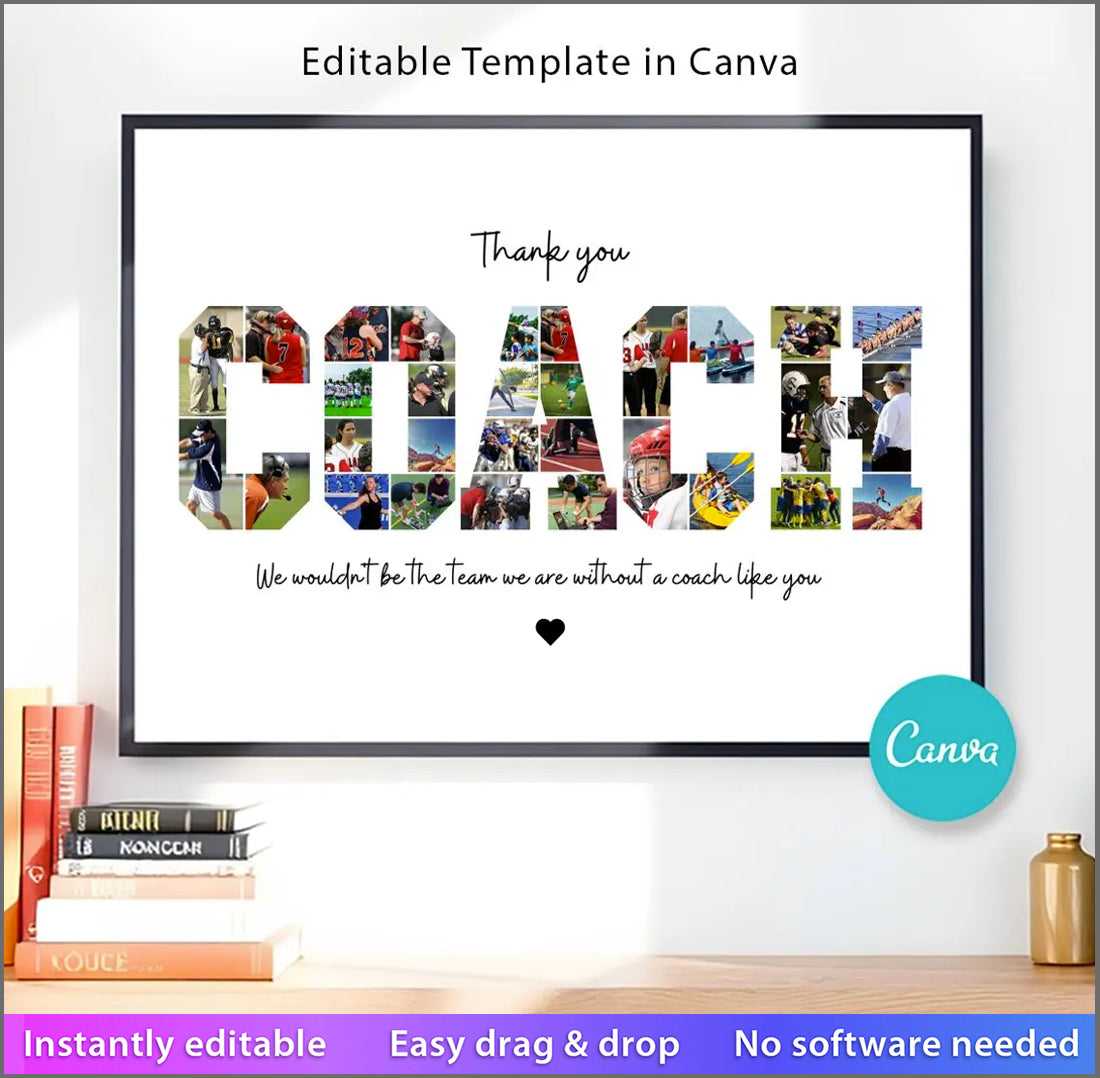 Coach Photo Collage Canva Template | Coach Gift | Sports Team Keepsake Poster