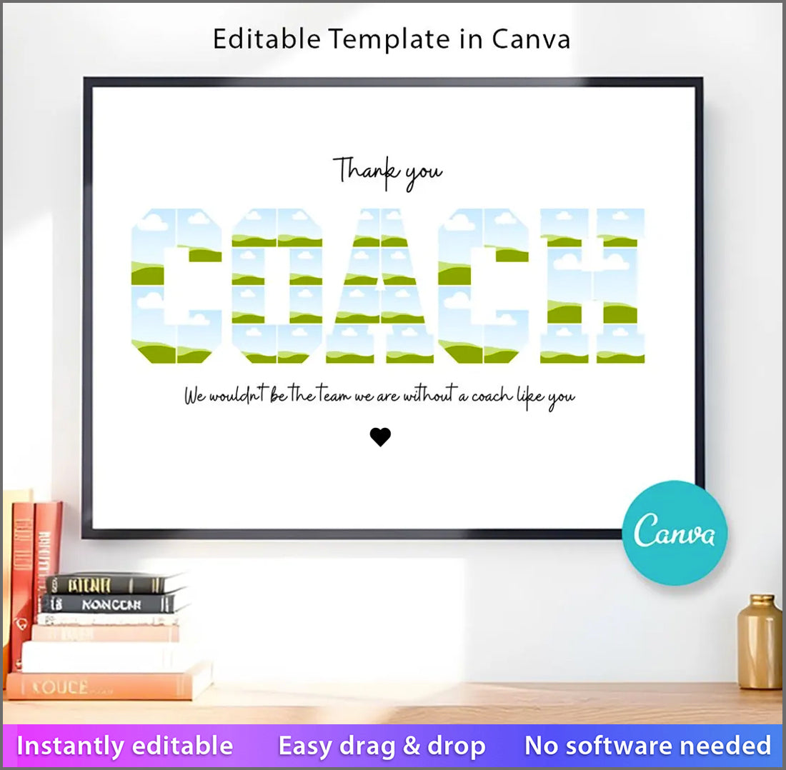 Coach Photo Collage Canva Template | Coach Gift | Sports Team Keepsake Poster