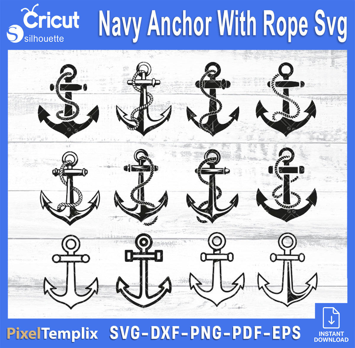 Navy Anchor With Rope SVG Bundle | Nautical Anchor Cut File – Instant Download