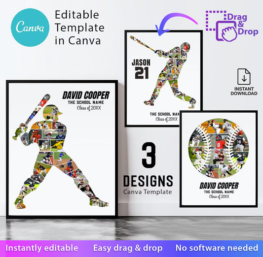 Baseball Photo Collage Bundle, Canva Template, Senior Night Gift, Coach Gift Baseball, Sports Team Printable