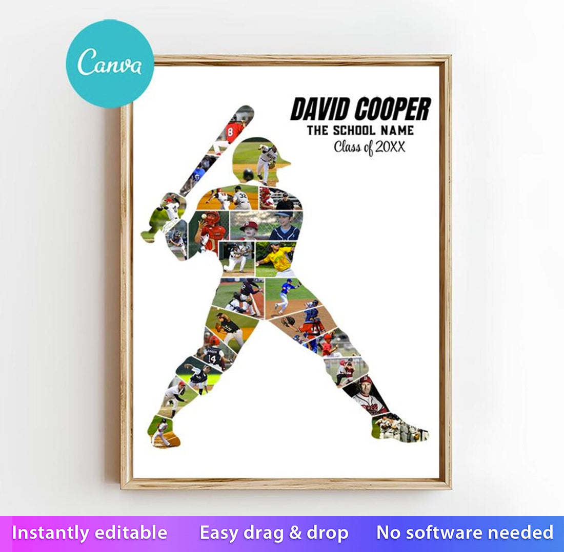 Baseball Photo Collage Bundle, Canva Template, Senior Night Gift, Coach Gift Baseball, Sports Team Printable