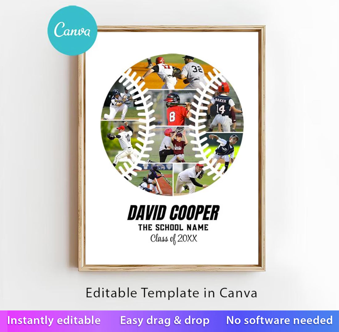 Baseball Photo Collage Bundle, Canva Template, Senior Night Gift, Coach Gift Baseball, Sports Team Printable