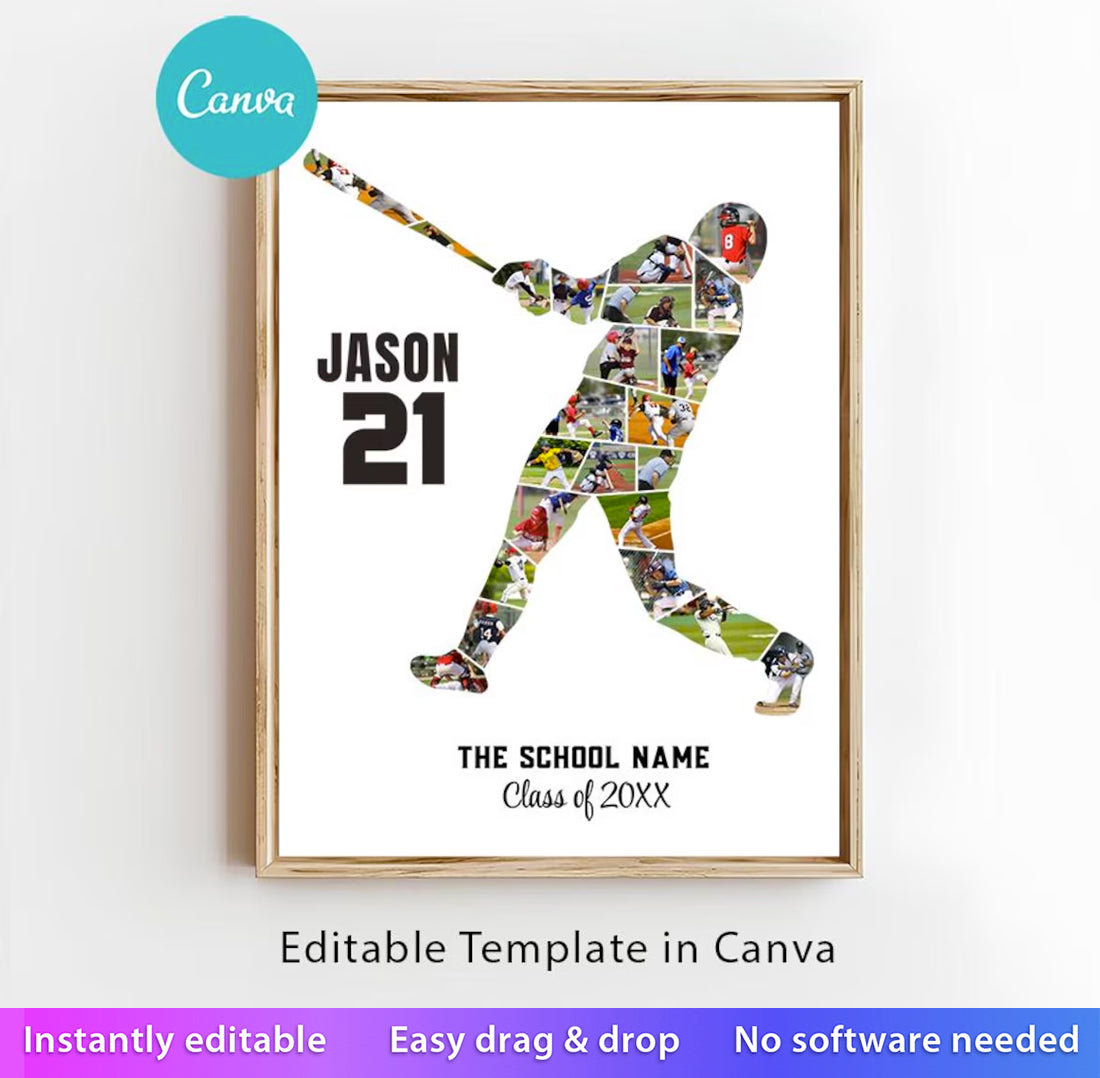 Baseball Photo Collage Bundle, Canva Template, Senior Night Gift, Coach Gift Baseball, Sports Team Printable