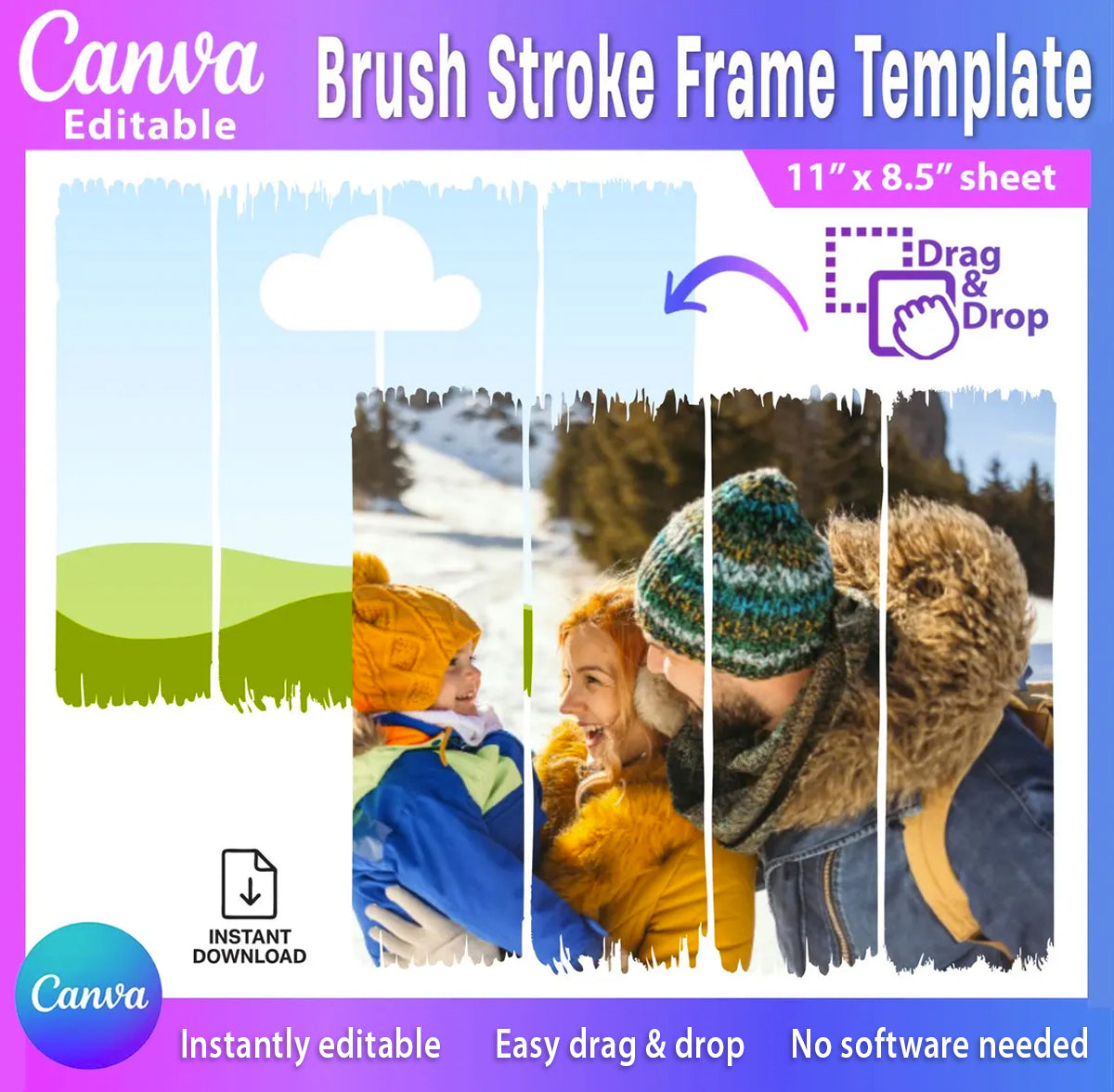Brush Stroke Canva Frame Template | Editable Paint Frame – Instant Download