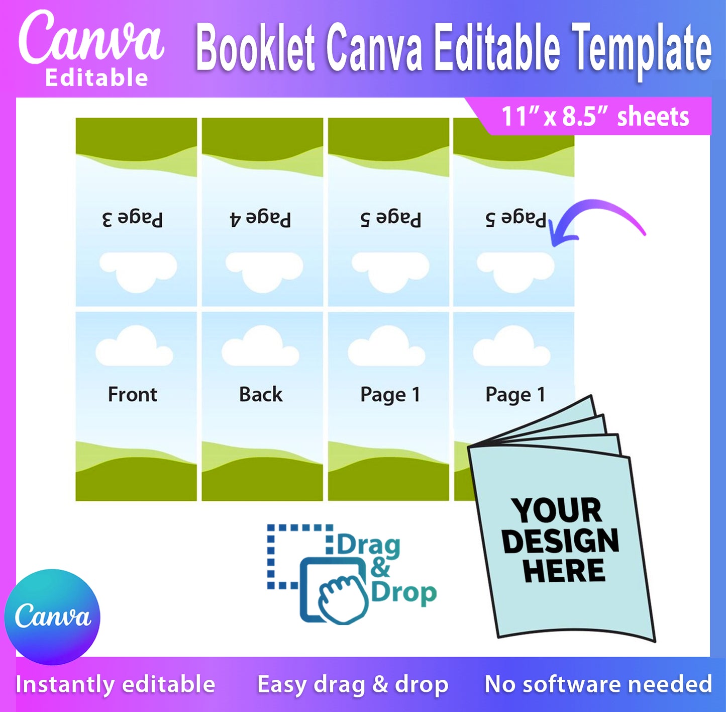 Booklet Canva Editable Template | Drag &amp; Drop Booklet Design | Foldable Booklet Template