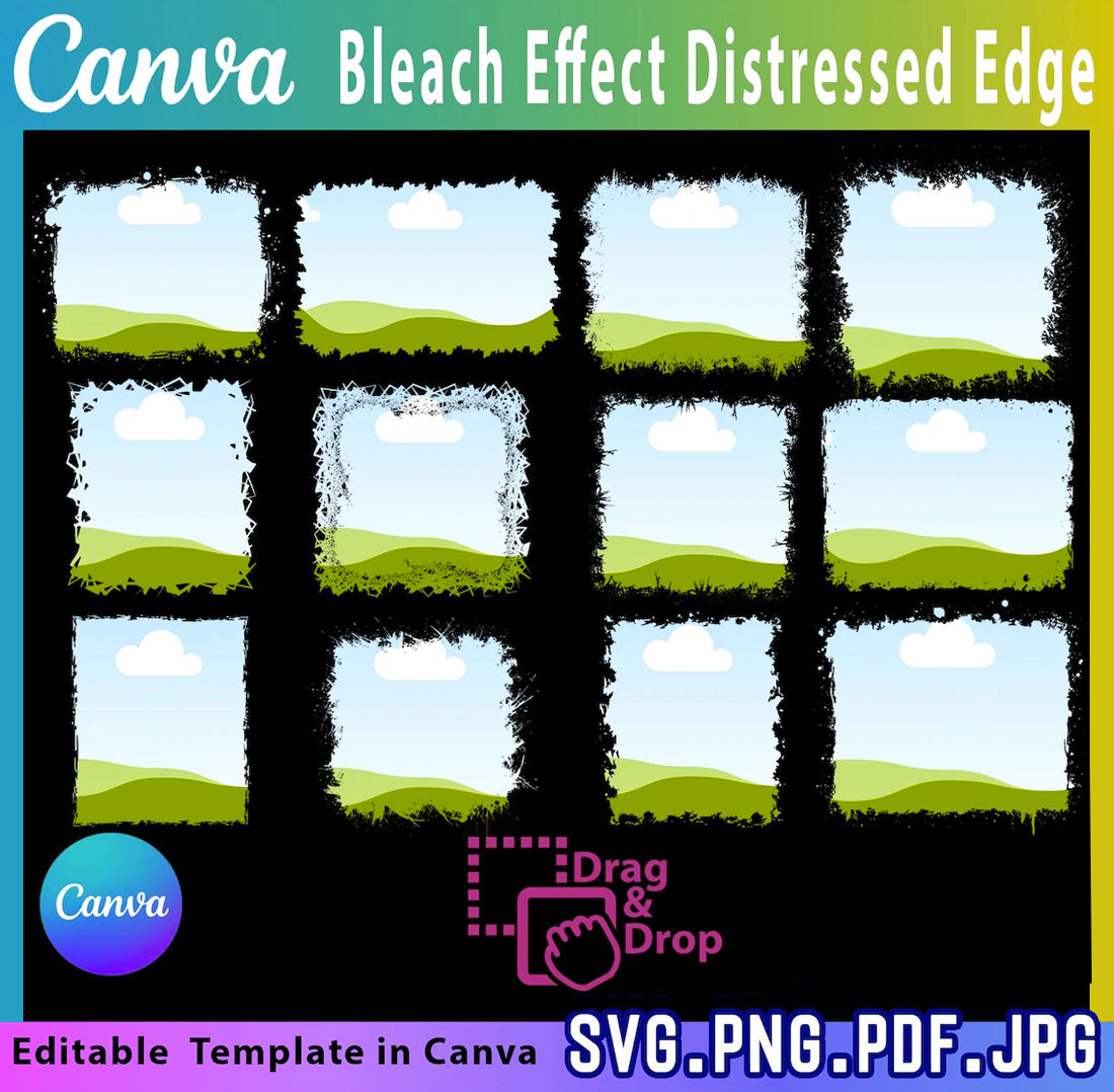 Bleach effect distressed Edge Canva Frames, Drag & Drop Photo, Editable Frames Bundle