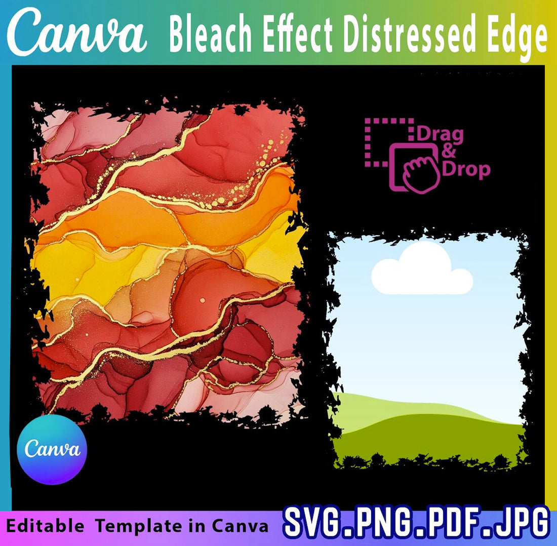 Bleach effect distressed Edge Canva Frames, Drag & Drop Photo, Editable Frames Bundle