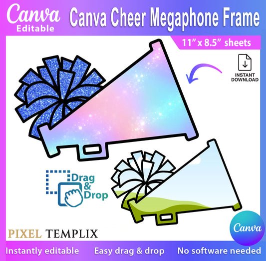 Canva Cheer Megaphone Frame | Cheerleading Photo Template | Cheer Team Gift & Senior Night