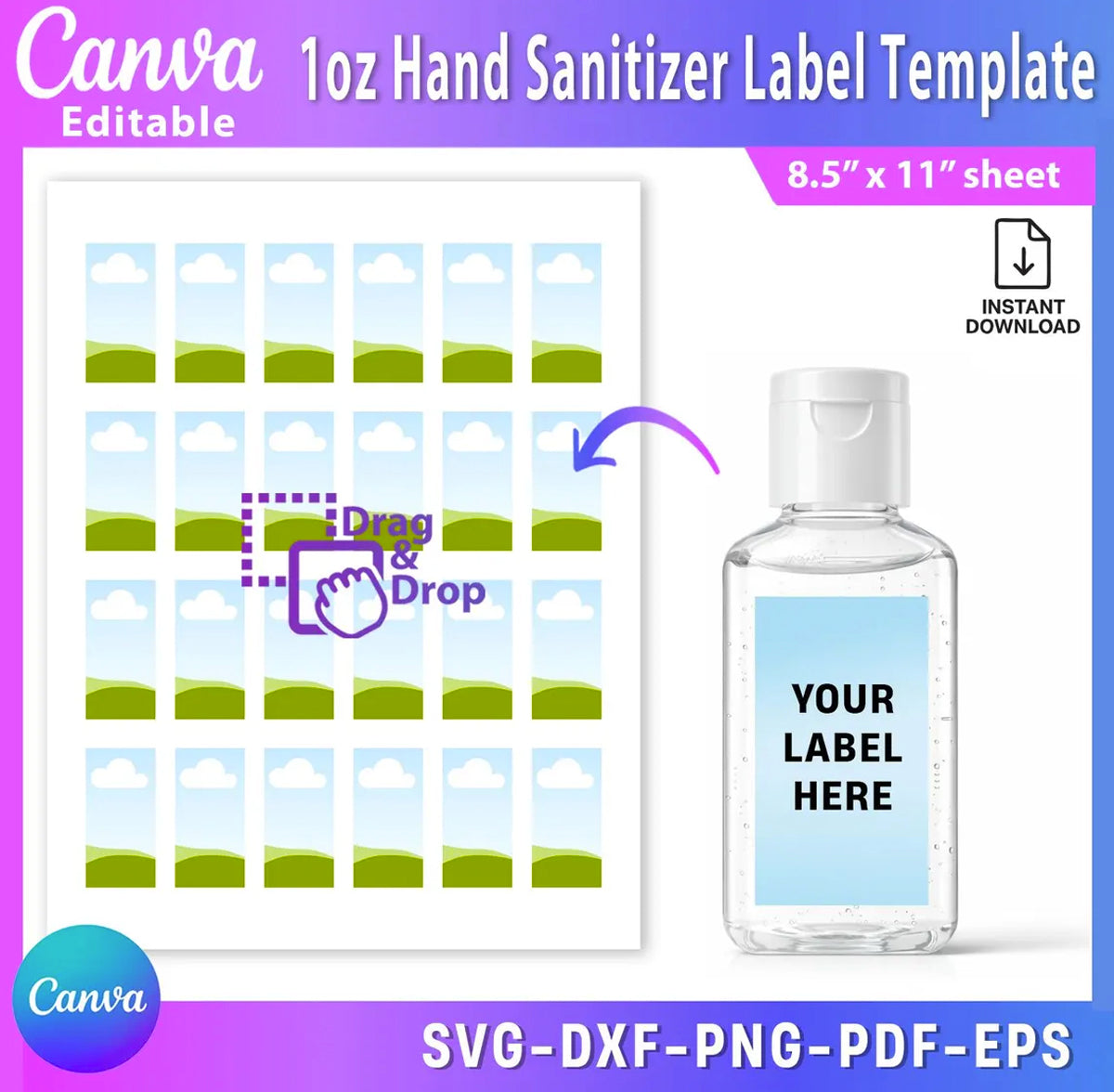FREE 1oz Hand Sanitizer Label Canva Template | Editable – Instant Download