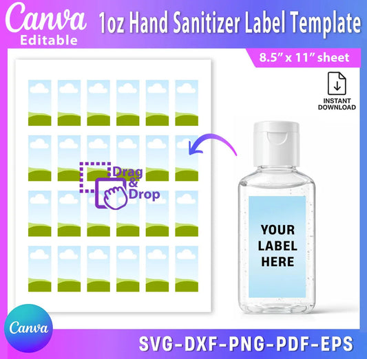 FREE 1oz Hand Sanitizer Label Canva Template | Editable – Instant Download