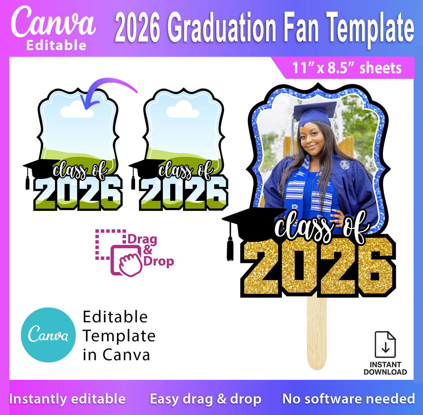 2026 Graduation Fan Template, Graduation Fan, Editable Graduation Fan Template