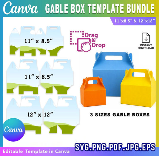 Canva Gable Box Template Bundle | 3 Sizes Editable Cut Files – Instant Download