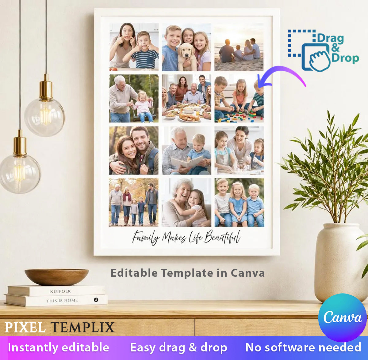 Family Photo Collage Template | 12 Photo Collage Frame | Editable Canva Family Picture Poster