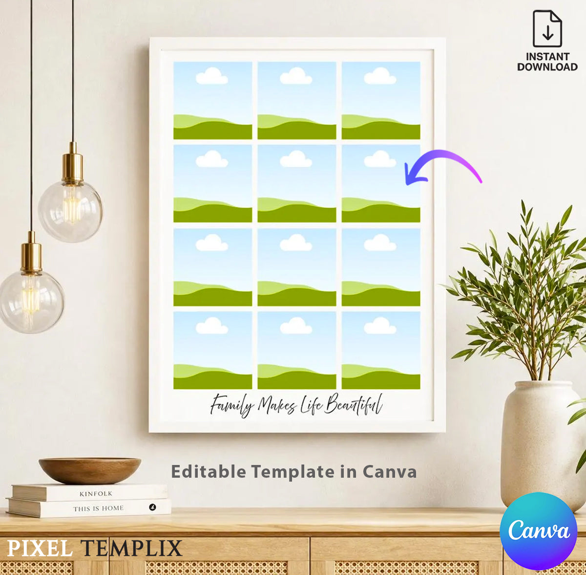 Family Photo Collage Template | 12 Photo Collage Frame | Editable Canva Family Picture Poster