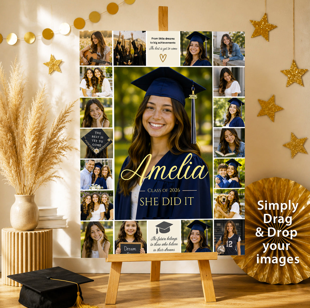 Graduation Photo Collage Template | Editable Senior Board | Class of 2026 Printable Poster 18x24 20x30 24x36