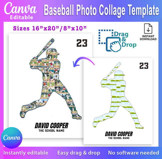 Baseball Photo Collage Template, Canva Editable Sports Picture Collage, Baseball Player Senior Night Gift