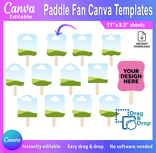 Editable Paddle Fan Canva Templates Bundle | Wedding Fan Template Set | Printable Hand Fan SVG PNG PDF | Instant Download