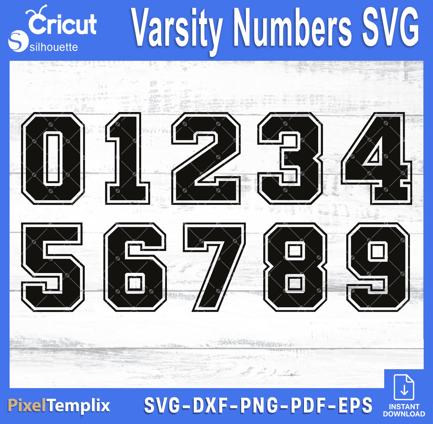 Varsity Numbers SVG Bundle 0-9 | Athletic Number Cut Files for Cricut & Silhouette – Instant Download