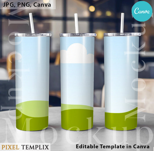 20 Oz Skinny Tumbler Mockup | Editable Canva Template – Instant Download