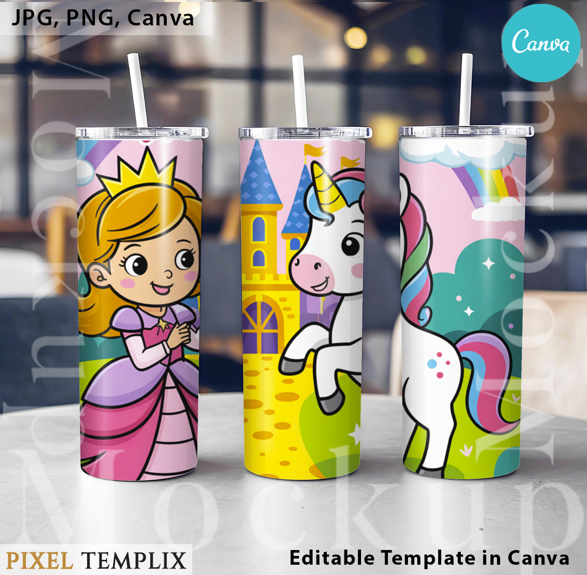 20 Oz Skinny Tumbler Mockup | Editable Canva Template – Instant Download