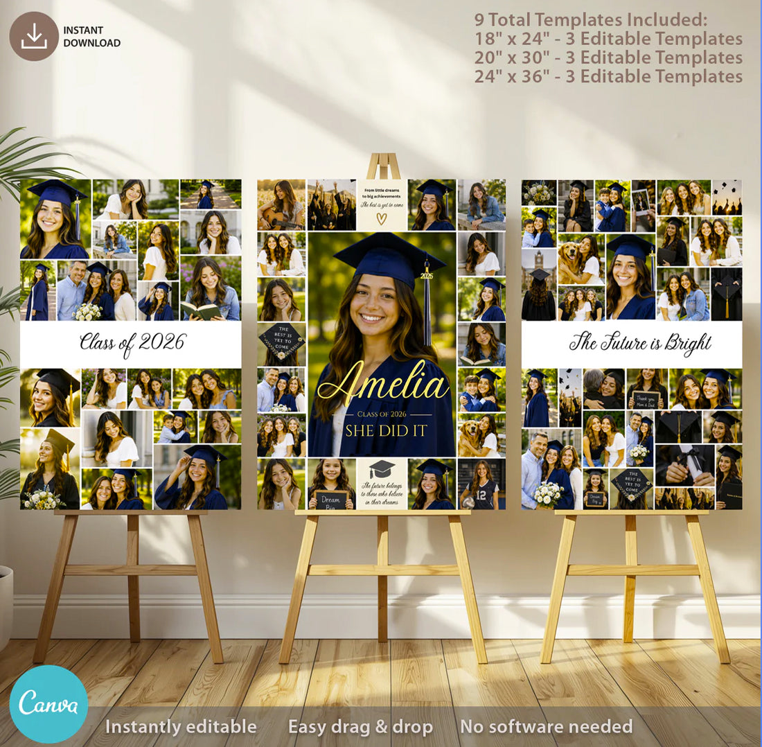 Graduation Photo Collage Template | Editable Senior Board | Class of 2026 Printable Poster 18x24 20x30 24x36