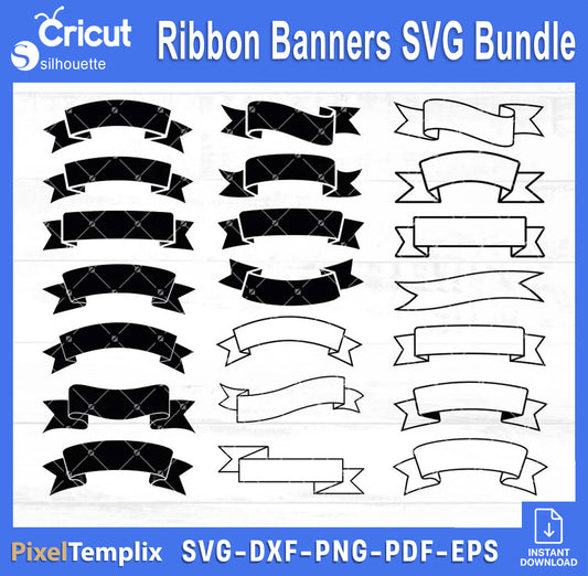 Ribbon Banners SVG Bundle | 21 Banner SVG Designs | Birthday Banner PNG | Banner Outline | Cricut Silhouette | Instant Download